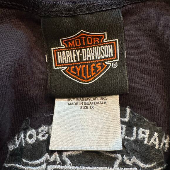 Vtg Harley Davidson Plus Size 1X Black Lace Up Front Bling Tank Top Laconia HD - Picture 7 of 7